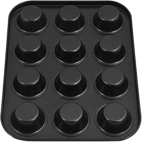 CHEFMADE 12 Cup Muffin Pan, Oven-Safe Muffin and Cupcake Tray, Baking Tray, Essential Non-Stick Pan (BLACK)