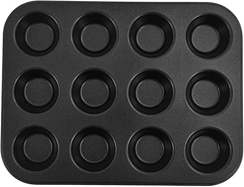 CHEFMADE 12 Cup Muffin Pan, Oven-Safe Muffin and Cupcake Tray, Baking Tray, Essential Non-Stick Pan (BLACK)