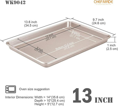 CHEFMADE 13-Inch Rimmed Baking Pan, Non-Stick Carbon Steel Cookie Sheet Pan (Champagne Gold)