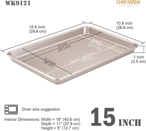 CHEFMADE 15-Inch Baking Sheet Pan, Non-Stick Carbon Steel Rimmed Cookie Sheet Pan (Champagne Gold)