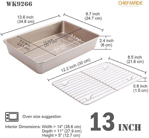 Chefmade 13 inch Roasting Pan with Rack 35.6x27.9x12.7 cm