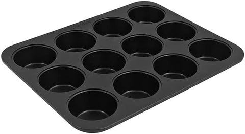 CHEFMADE Muffin Pan, 12-Cavity Non-Stick Mini Cupcake Pan Bakeware for Oven Baking (BLACK)