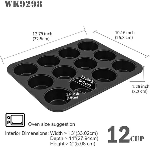 CHEFMADE Muffin Pan, 12-Cavity Non-Stick Mini Cupcake Pan Bakeware for Oven Baking (BLACK)