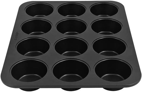 CHEFMADE Muffin Pan, 12-Cavity Non-Stick Mini Cupcake Pan Bakeware for Oven Baking (BLACK)