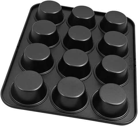 CHEFMADE Muffin Pan, 12-Cavity Non-Stick Mini Cupcake Pan Bakeware for Oven Baking (BLACK)