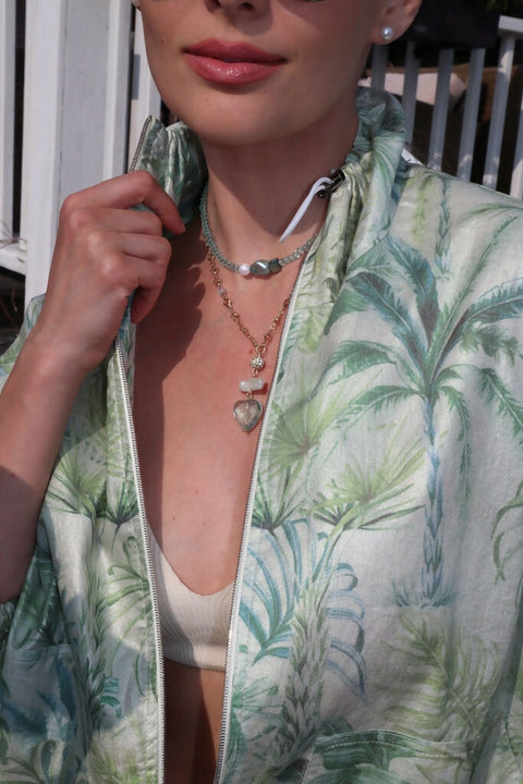 Cotton Bomber in Light Green Print