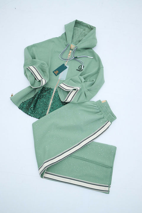 Crisanta Hoodie Set “Sparkle Green”
