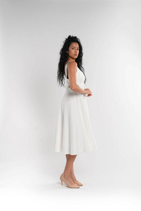 Lined Crème Midi Dress
