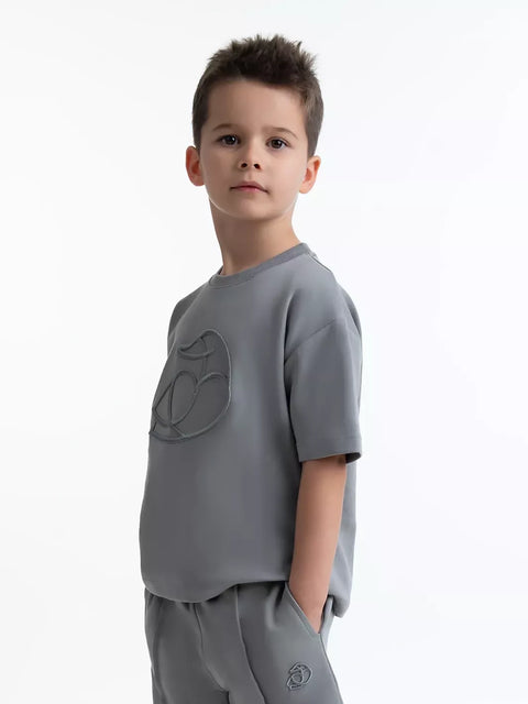 Kids OS Cotton T-Shirt with 3D Embroidery Grey