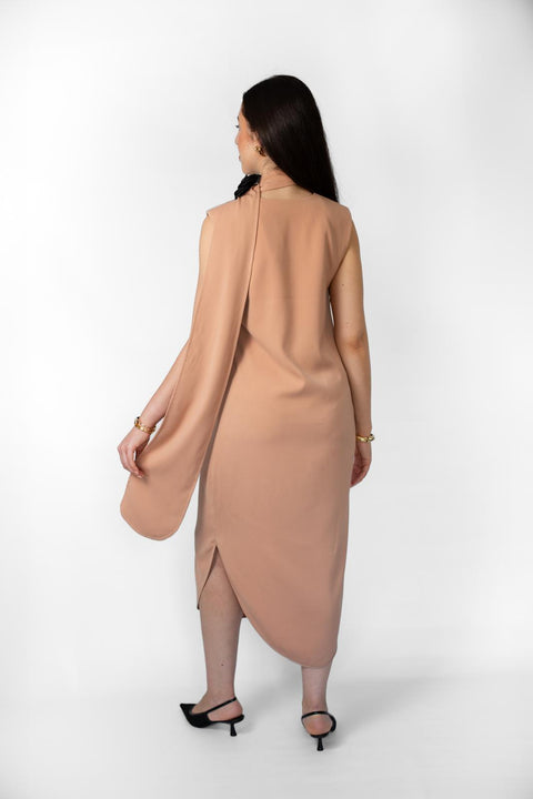 Zinnia Draped Midi Dress With Scarf