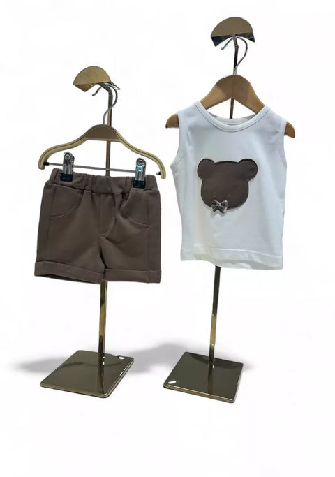 CINAR THREE PIECE GINGHAM SET - BROWN