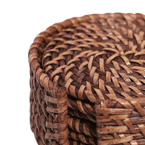 Round Rattan Coaster Set of 6 with holder