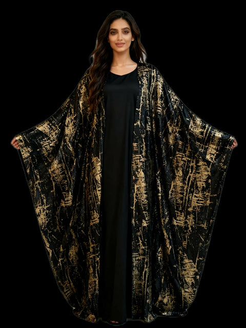 Bisht -Open Abaya -sprightly velvet with elegant and modern gold patterns -wide and luxurious abaya