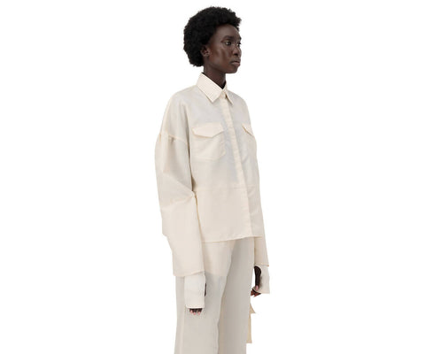 CREAM NYLON JACKET WITH DETTACHABLE SLEEVES