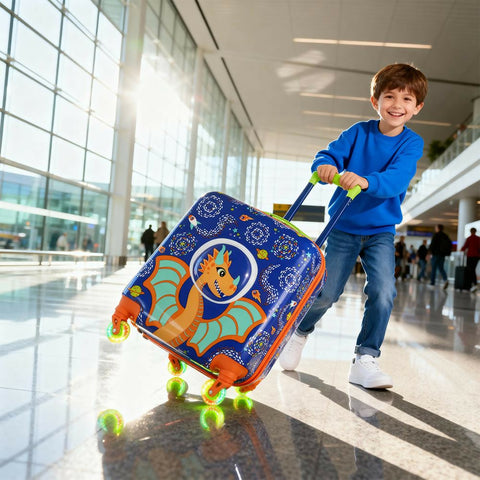 Milk&Moo 18-inch Kids Carry-On Luggage with 360° Glowing Light-Up Wheels, Ponix