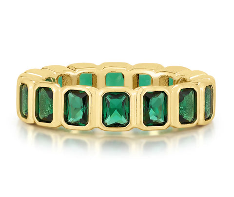 Bezel Emerald Ballier Ring- Emerald Green- Gold- Size 6