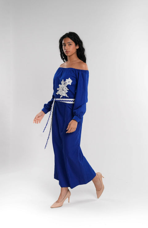Embellished Cotton Dress in Powder Blue