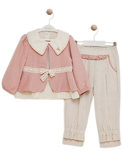 BOMBILI Girls 3-piece set (shirt,jacket,pants) - Powder