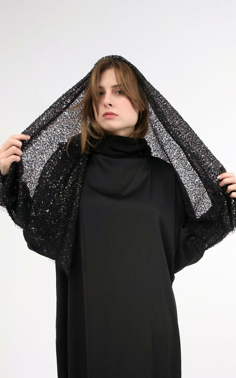 Black Viscose Maxi Dress With Hijab