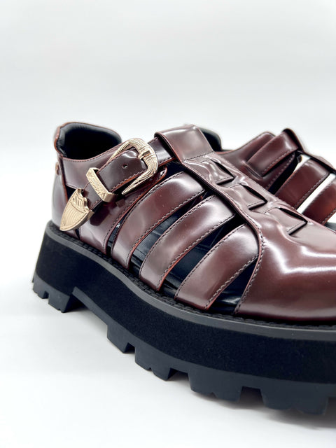Brown Platform Sandal – Leather Platform Sandal with Gold Buckle