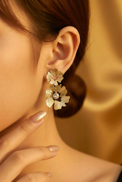 Fleur Handamde Earrings with Natural Stone