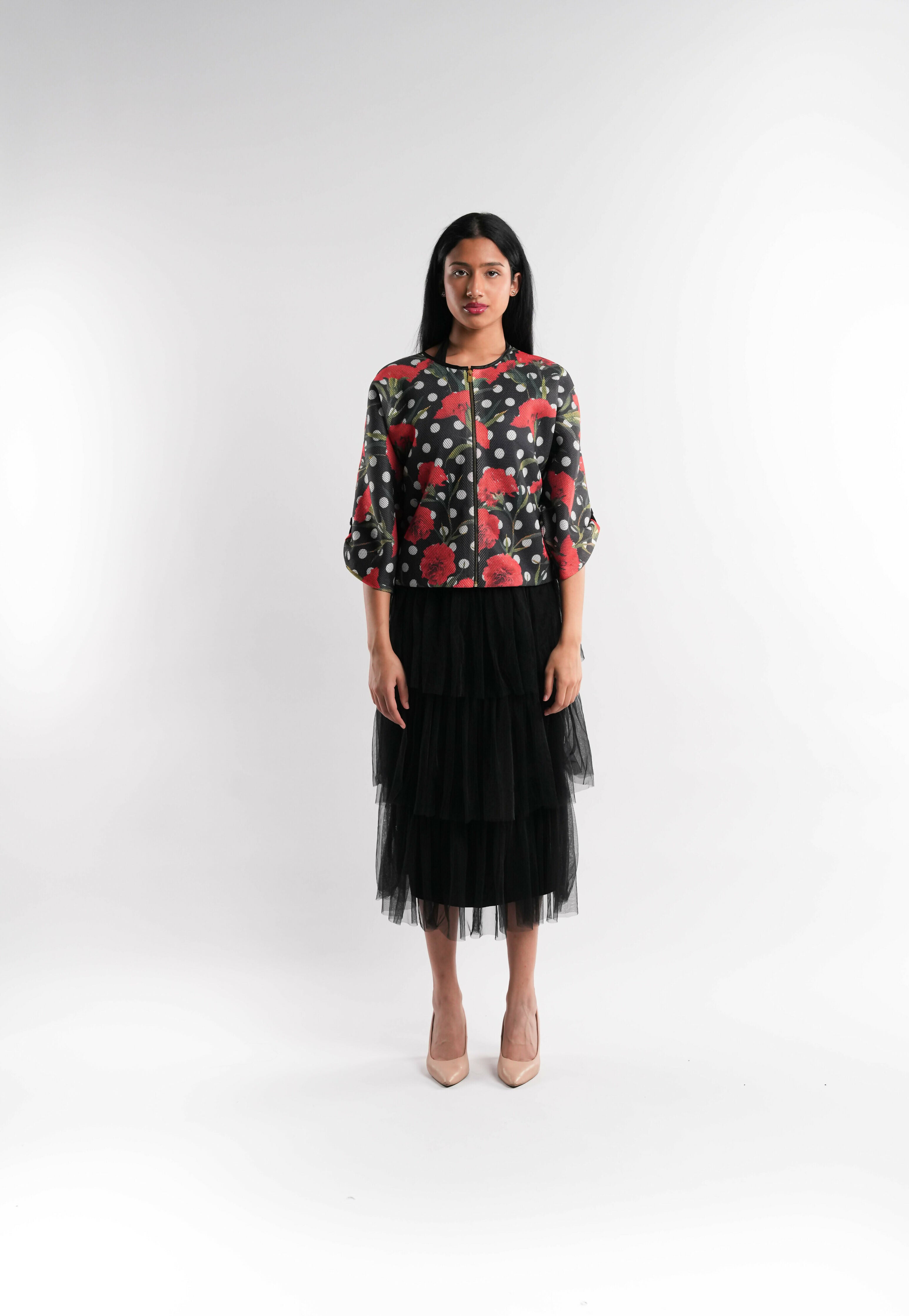 Floral Jacket with Front Zip