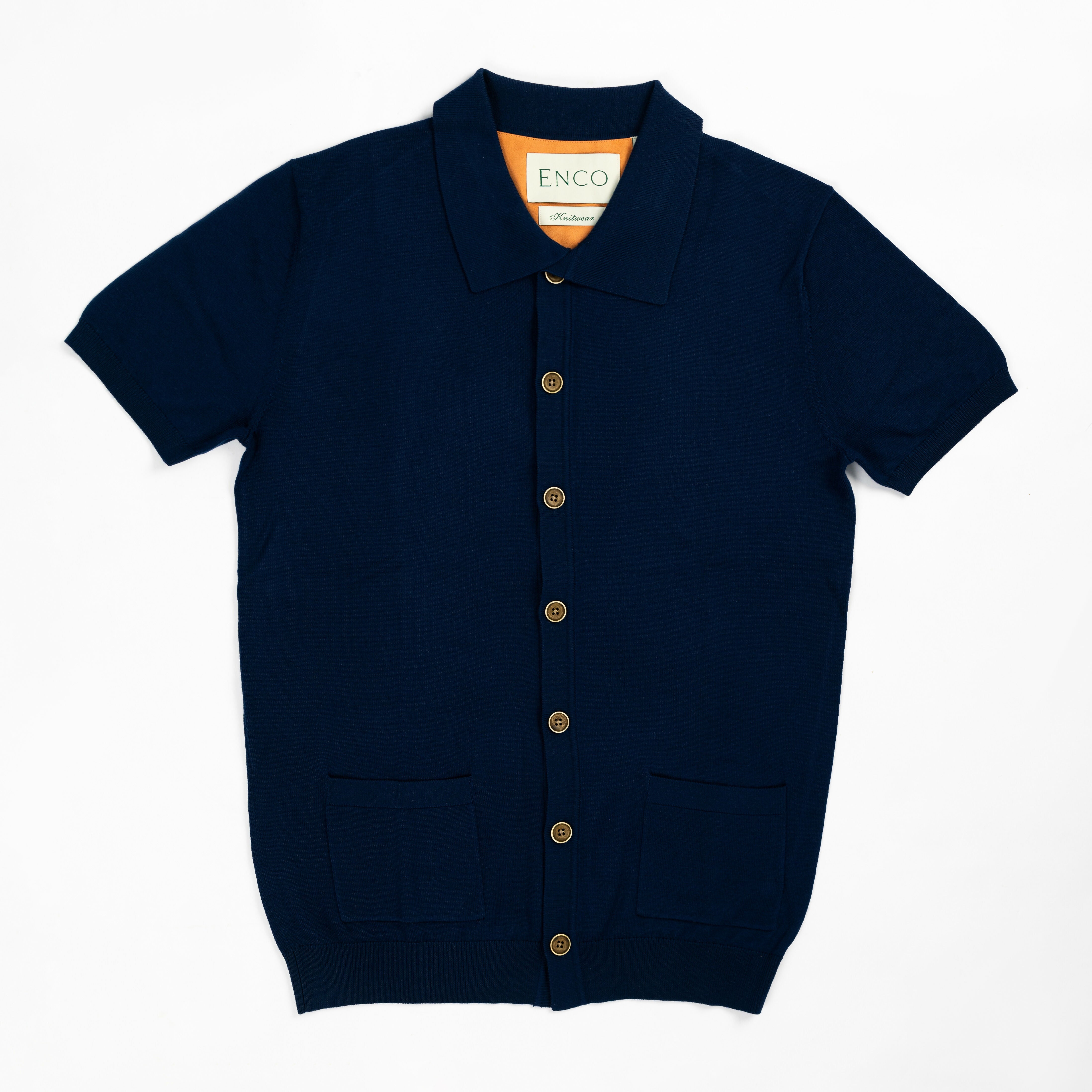 Navy Knitted Short Sleeve Shirt