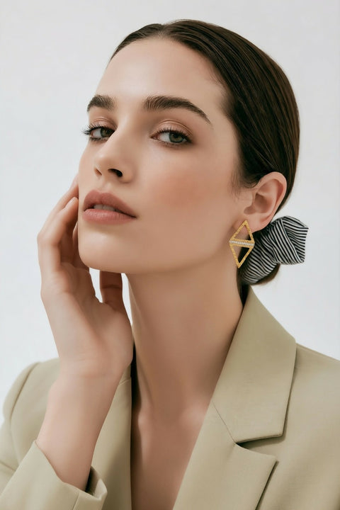 Double Triangle drop handamde earrings