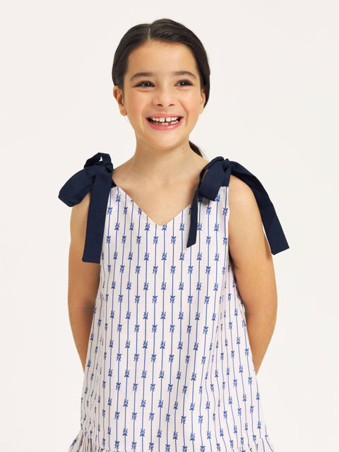 Girls' Linen Dress – Bow Accents