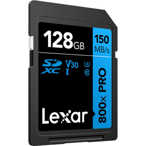 بطاقات LEXAR الاحترافية سعة 128 جيجابايت 800X PRO SDXC UHS-I، سرعة قراءة تصل إلى 150 ميجابايت/ثانية وسرعة كتابة 45 ميجابايت/ثانية C10 V30 U3 