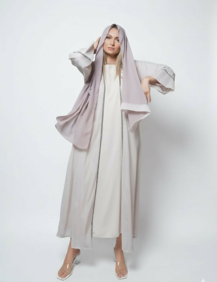 Modern women’s abaya consisting of three pieces decorated with scarf – Chiffon