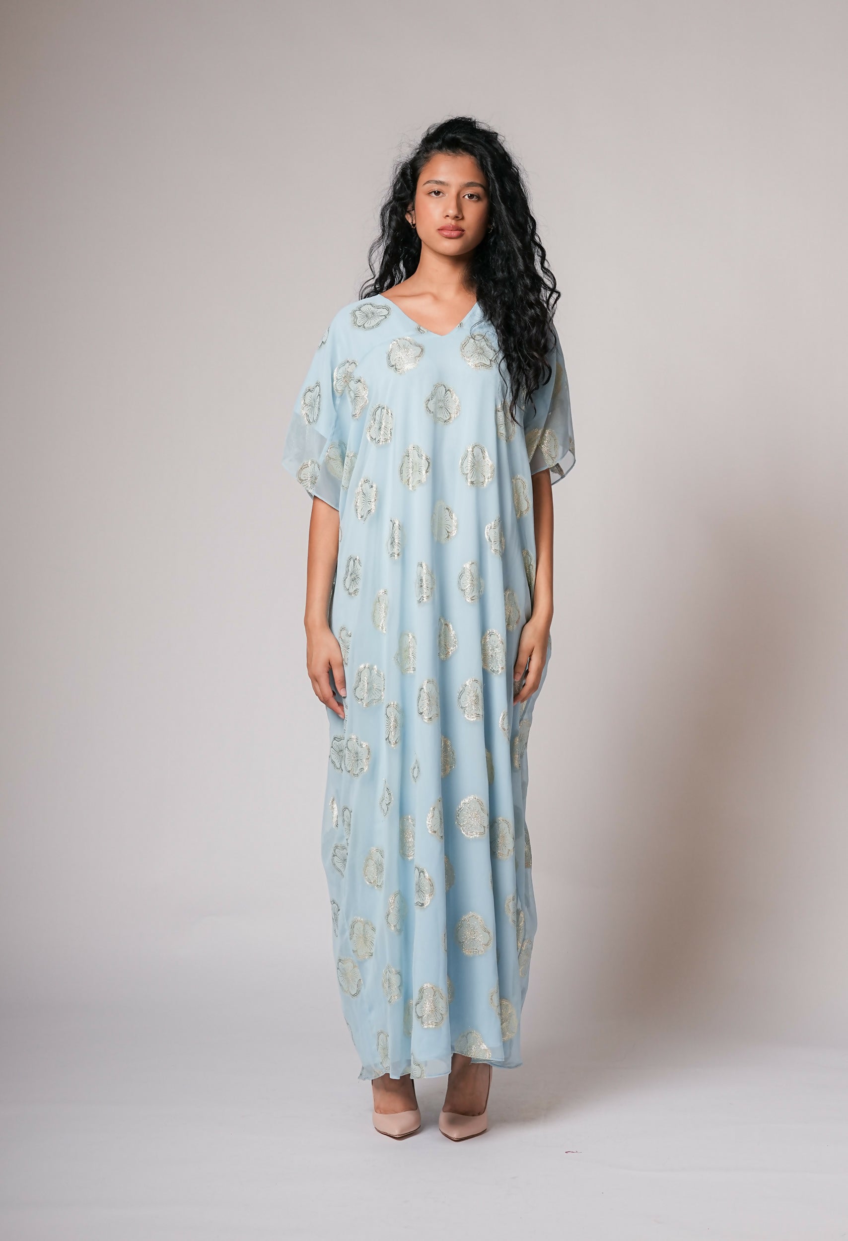 Chiffon kaftan in baby blue