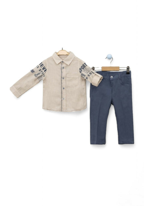 TAHA COTTON SHIRT SET - BEIGE