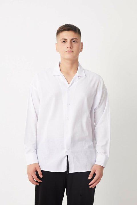 Apache Collar Long Sleeve Cotton Shirt - White
