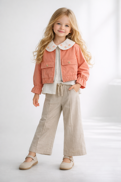 BOMBILI Girls 3-piece set (shirt,jacket,pants) - Salmon