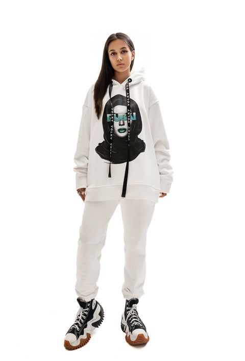 Woman Dubai Hoodie in White & Blue