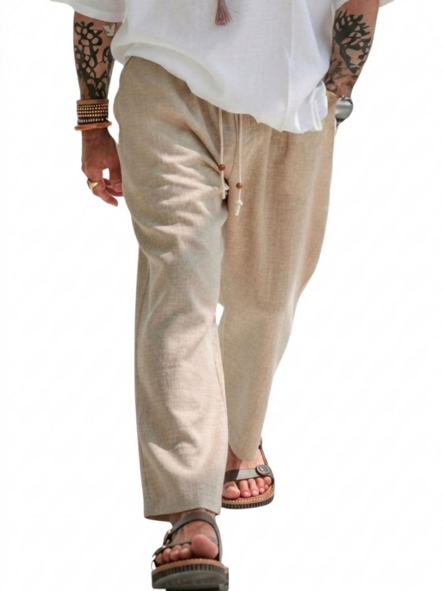 Cotton Relaxed Baggy Pants - Beige