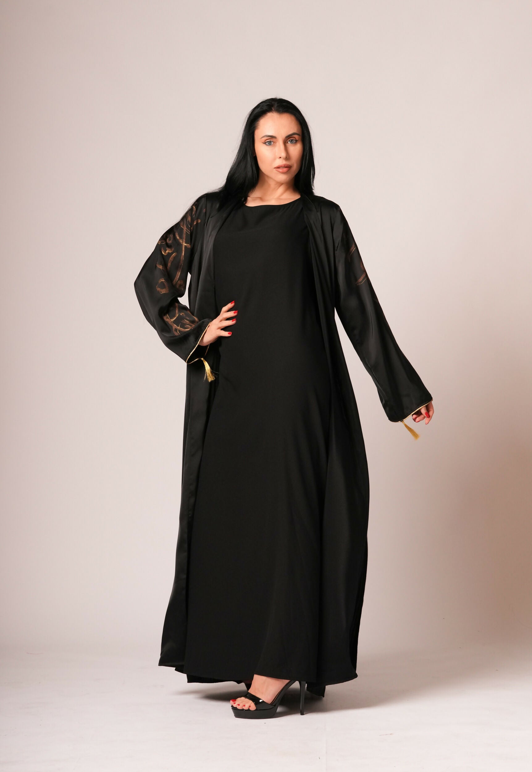 ELT Women Abaya Black Dress Gold Printed Elegant Comfortable 9680 Model