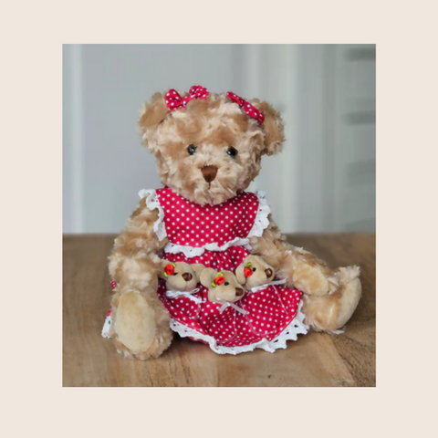 Girlel Bear with red polska dress '' Janny''