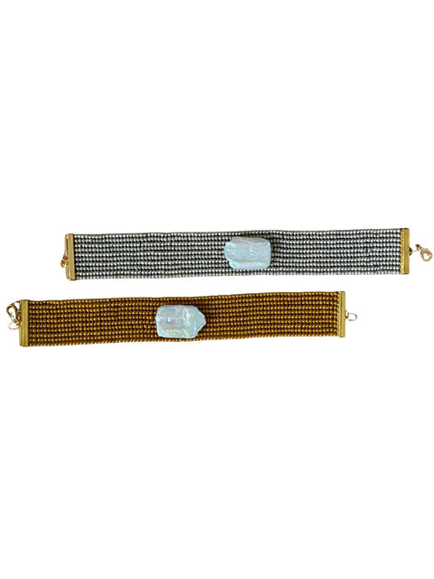 Baroque Pearl Woven Cuff Gold Bracelet