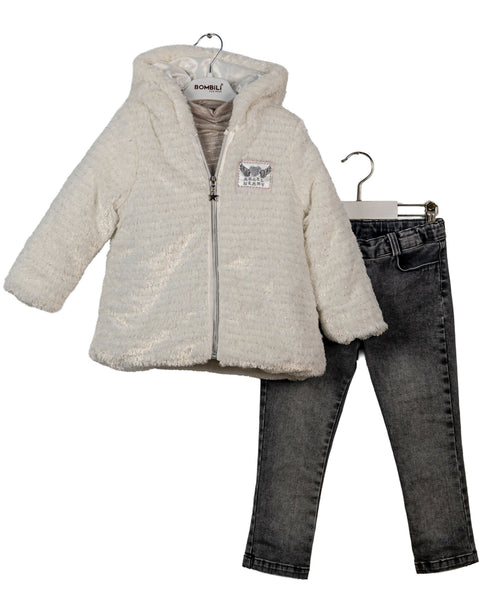 BOMBILI Girls 3-piece set (sweat,jacket,pants) - Ecru