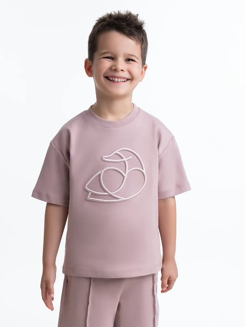 Kids OS Cotton T-Shirt with 3D Embroidery Mauve