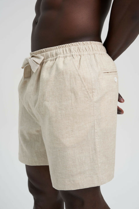 Shorts Wide Leg Slub Linen Beige