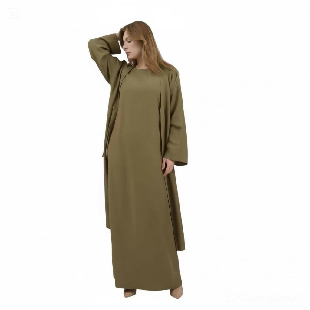 Viscose Suit With Dress And Cape Khaki