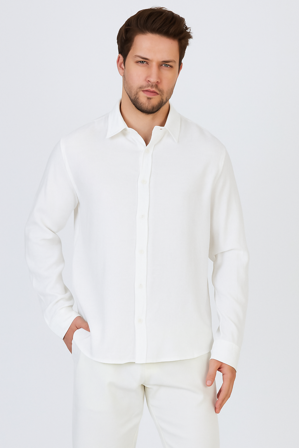 Stand Collar Long Sleeve Shirt - White