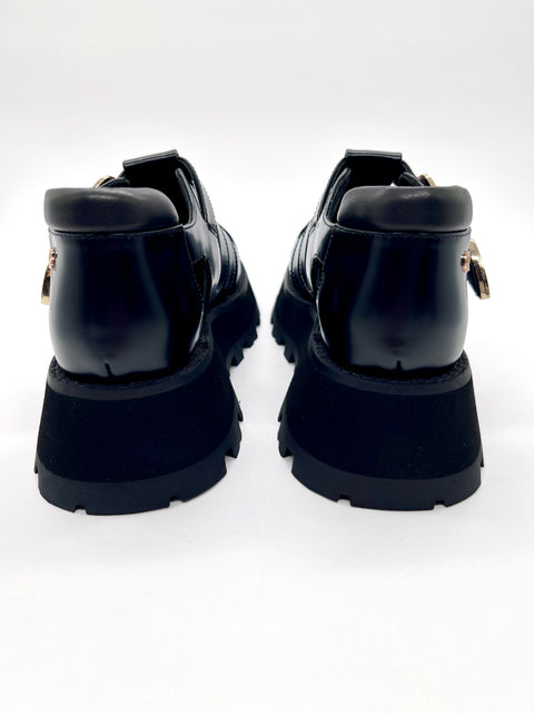 Black Platform Sandal – Leather Platform Sandal with Gold Buckle