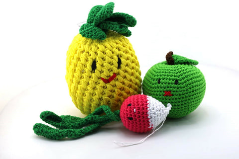 susarts crochet fruit & vegetable'' apple, pineapple, radish''