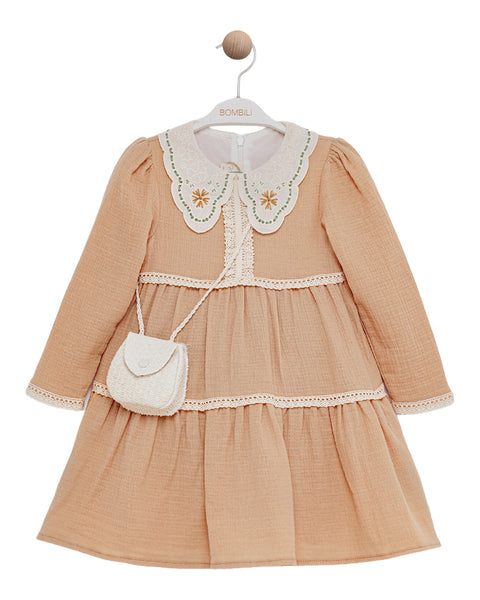 BOMBILI Girls Dress with a bag - Camel