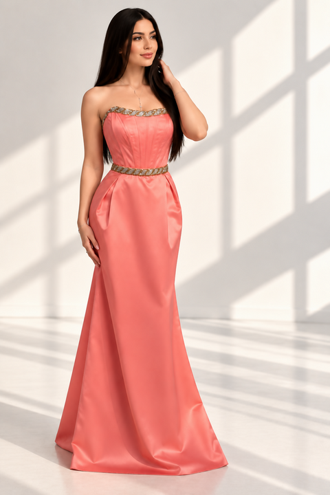 Icona Stile Coral Elegance Strapless Maxi Dress
