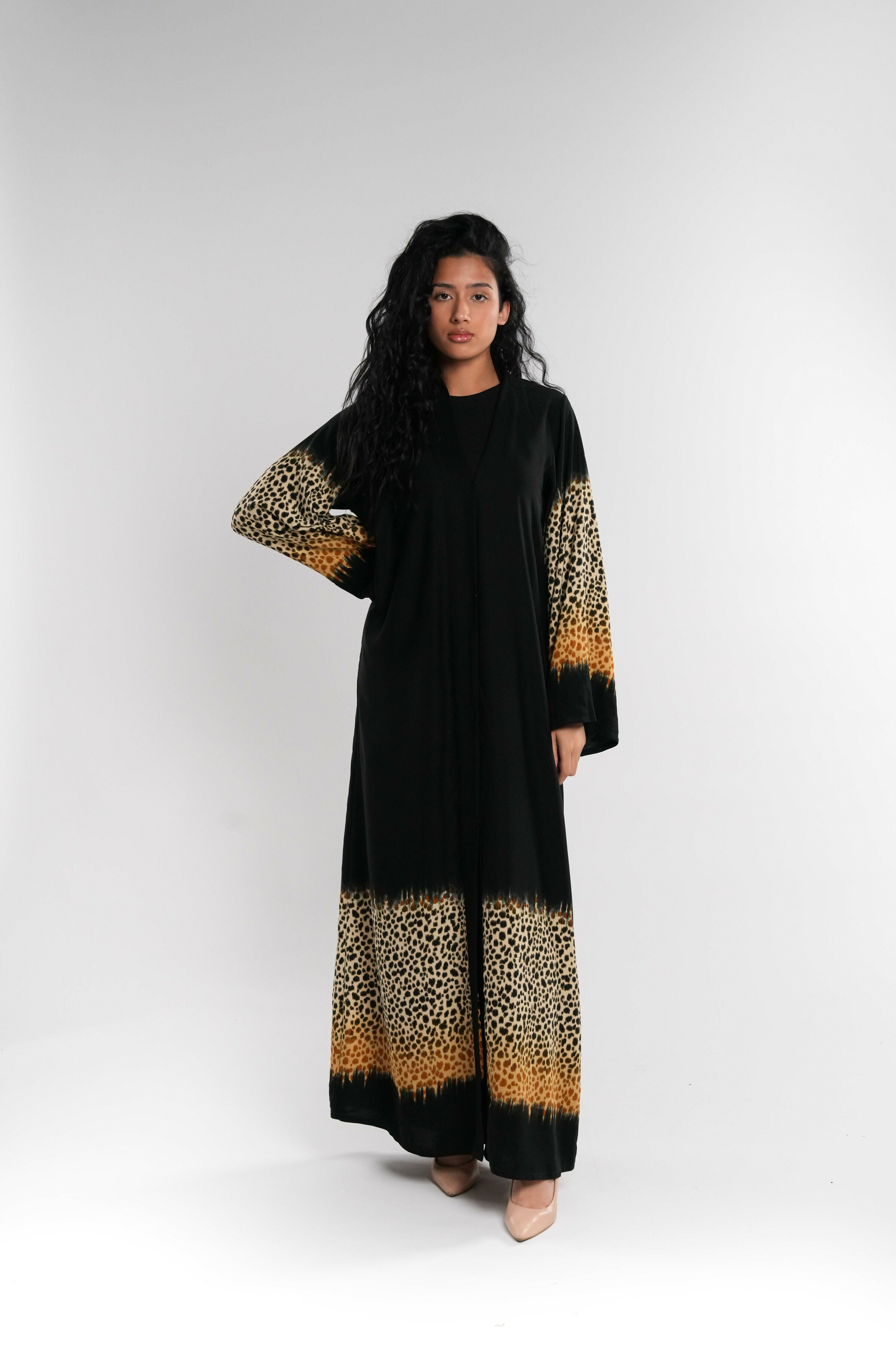 Navy Tiger Print Abaya with Shaila